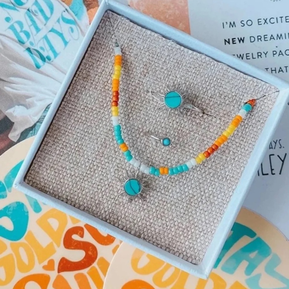 PURA VIDA Size 6 Necklace, Ear Cuff and Ring Jewelry Set NEW $48 turquoise
